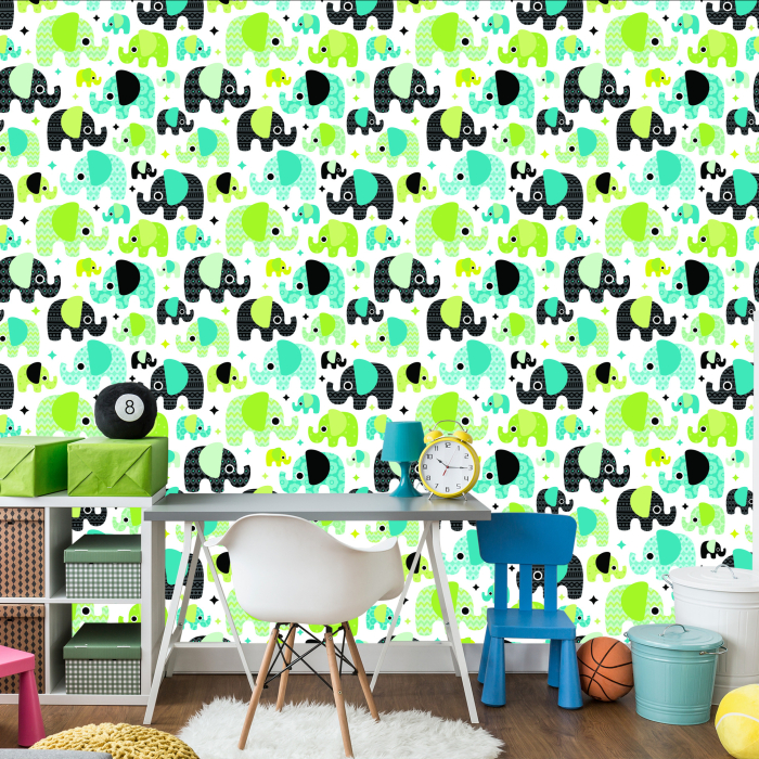Tapete für Jungenzimmer, bunte Elefanten, 1 Rolle