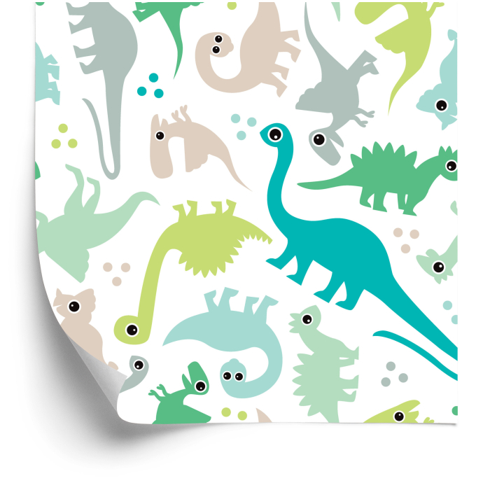 Tapete mit bunten Dinosauriern, Punkten, Jungenzimmer  1 Rolle