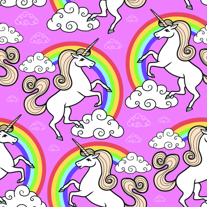 Tapete für Kinder – Einhorn vor einem Regenbogenhintergrund
