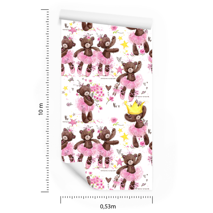 Tapete für Mädchen Teddybären, Sterne, Blumen