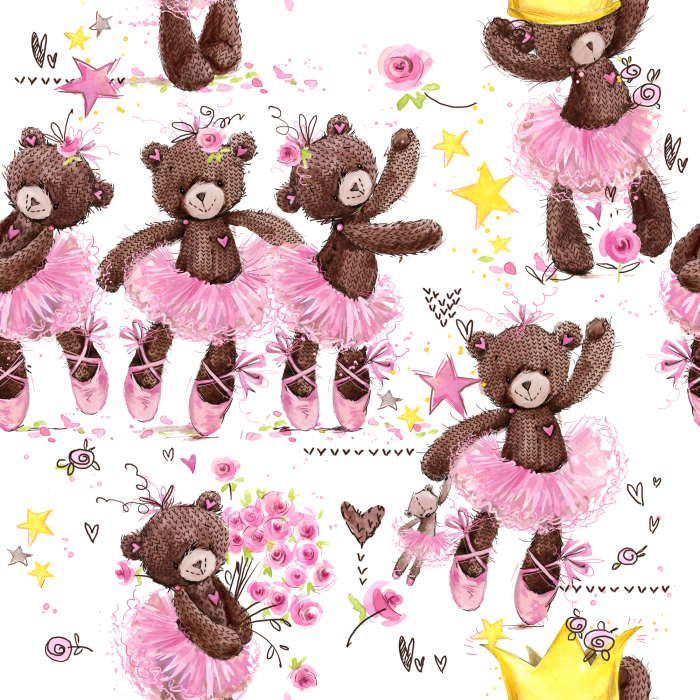 Tapete für Mädchen Teddybären, Sterne, Blumen