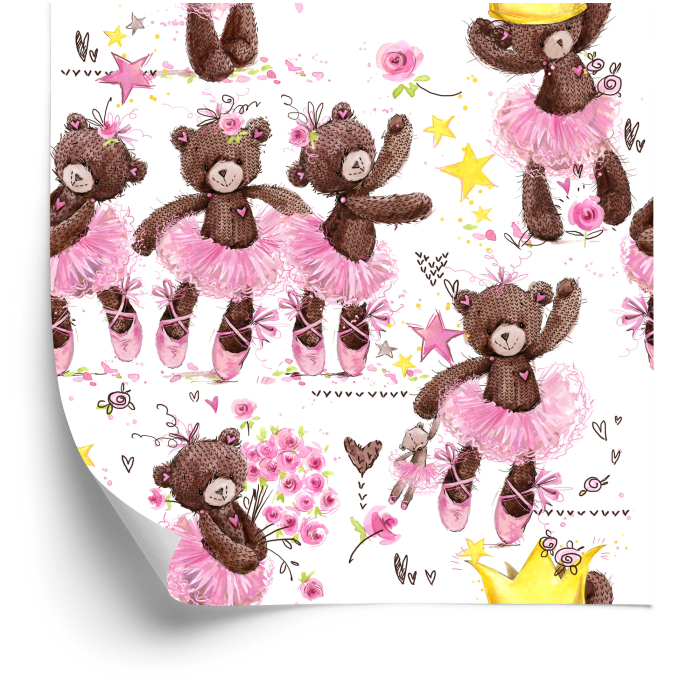 Tapete für Mädchen Teddybären, Sterne, Blumen