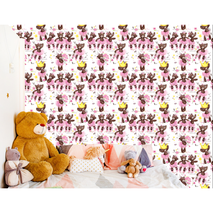 Tapete für Mädchen Teddybären, Sterne, Blumen