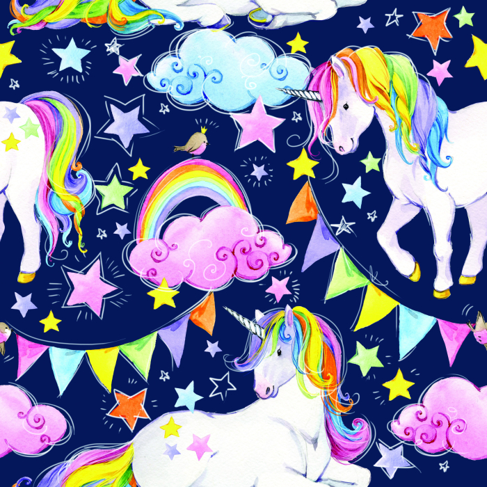Tapete für Mädchen, bunte Einhörner, Regenbogen, 1 Rolle