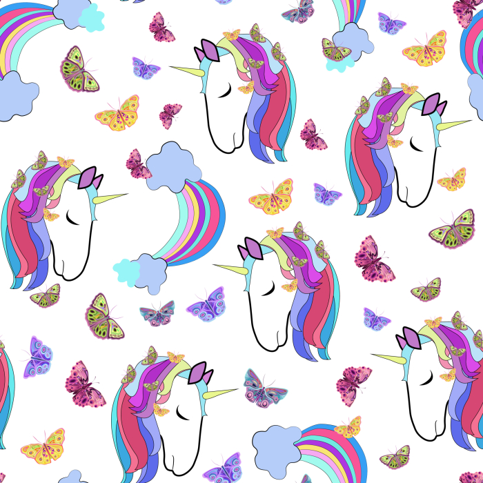 Tapete für Mädchen Bunte Einhörner Schmetterlinge