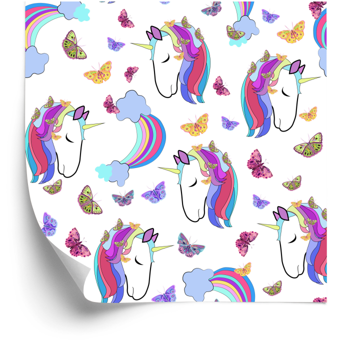 Tapete für Mädchen Bunte Einhörner Schmetterlinge