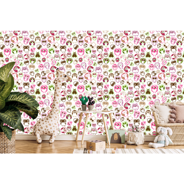 Tapete für Mädchenzimmer Bunte Eulen Vögel