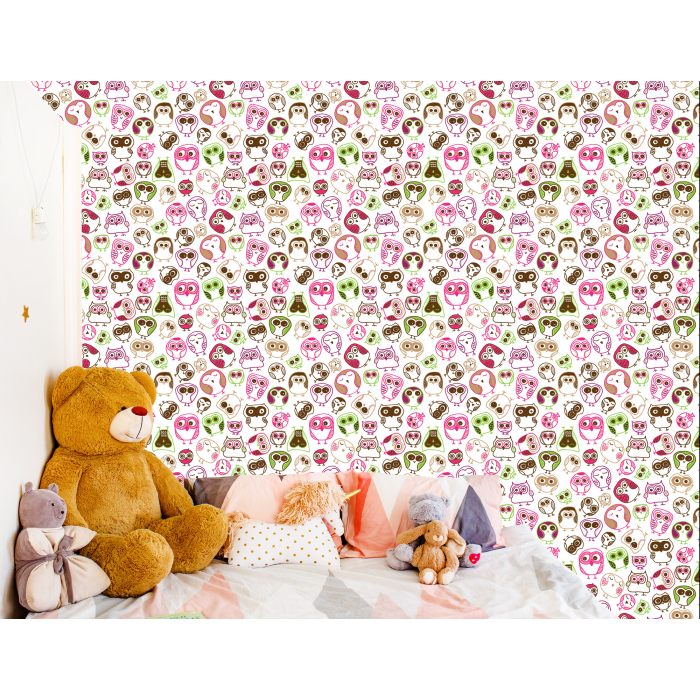 Tapete für Mädchenzimmer Bunte Eulen Vögel