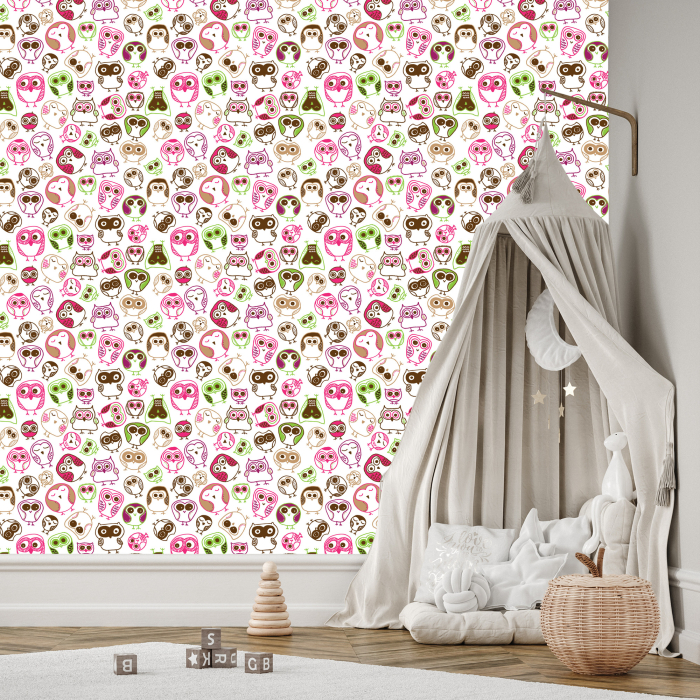 Tapete für Mädchenzimmer Bunte Eulen Vögel