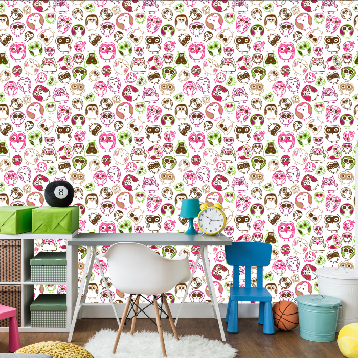 Tapete für Mädchenzimmer Bunte Eulen Vögel