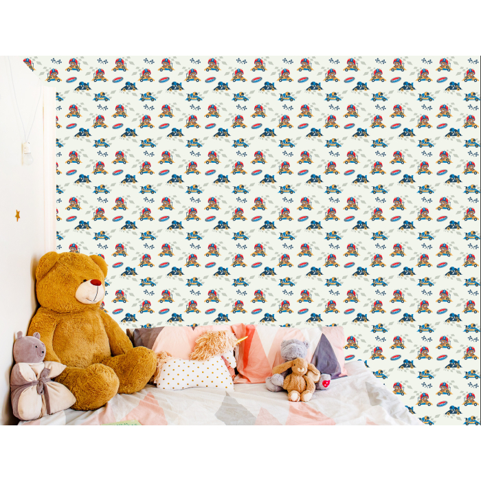 Tapete Rennwagen und Teddybären  1 Rolle