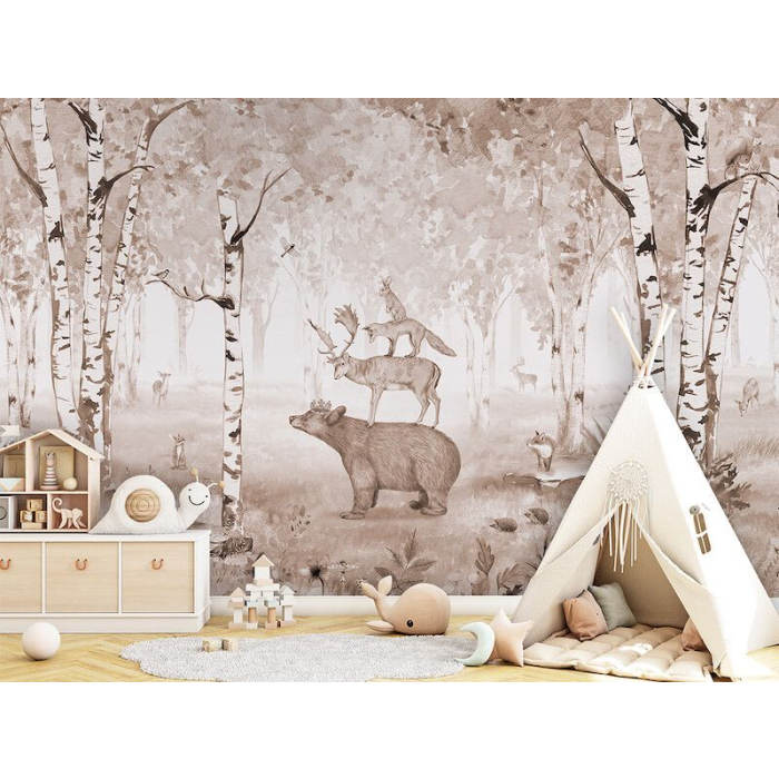 Illustration eines Bären mit Krone – märchenhaftes Wandbild fürs Kinderzimmer