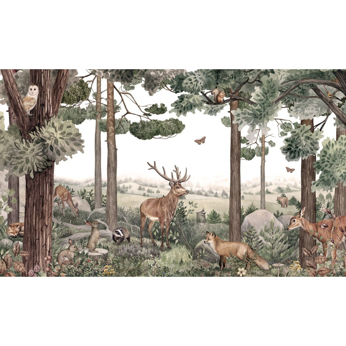 Fototapete Wald mit Wildtieren – Nahaufnahme des Hirsches im dichten Wald